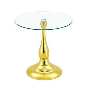 English Elm Small Round Glass Top Accent Table with Vase Base for Bedside or Living Room Decor Gold W1151P447638