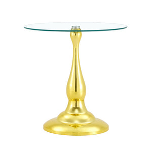 English Elm Small Round Glass Top Accent Table with Vase Base for Bedside or Living Room Decor Gold W1151P447638