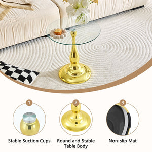 English Elm Small Round Glass Top Accent Table with Vase Base for Bedside or Living Room Decor Gold W1151P447638