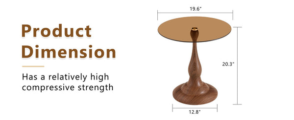 English Elm Small Round Glass Top Accent Table with Vase Base for Bedside or Living Room Decor Walnut W1151P447639