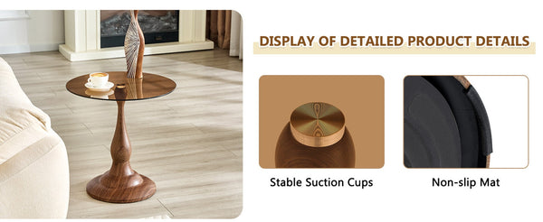English Elm Small Round Glass Top Accent Table with Vase Base for Bedside or Living Room Decor Walnut W1151P447639