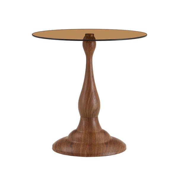 English Elm Small Round Glass Top Accent Table with Vase Base for Bedside or Living Room Decor Walnut W1151P447639