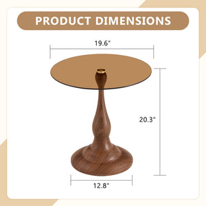 English Elm Small Round Glass Top Accent Table with Vase Base for Bedside or Living Room Decor Walnut W1151P447639