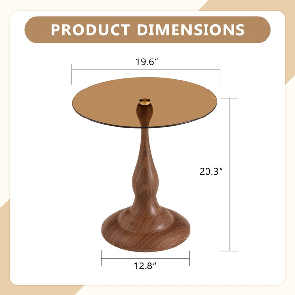 English Elm Small Round Glass Top Accent Table with Vase Base for Bedside or Living Room Decor Walnut W1151P447639