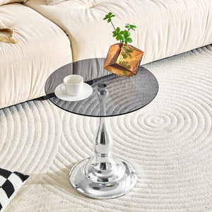 English Elm Small Round Glass Top Accent Table with Vase Base for Bedside or Living Room Decor Silver W1151P447640
