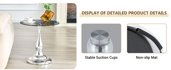 English Elm Small Round Glass Top Accent Table with Vase Base for Bedside or Living Room Decor Silver W1151P447640