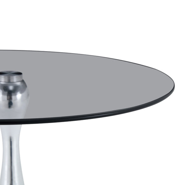 English Elm Small Round Glass Top Accent Table with Vase Base for Bedside or Living Room Decor Silver W1151P447640