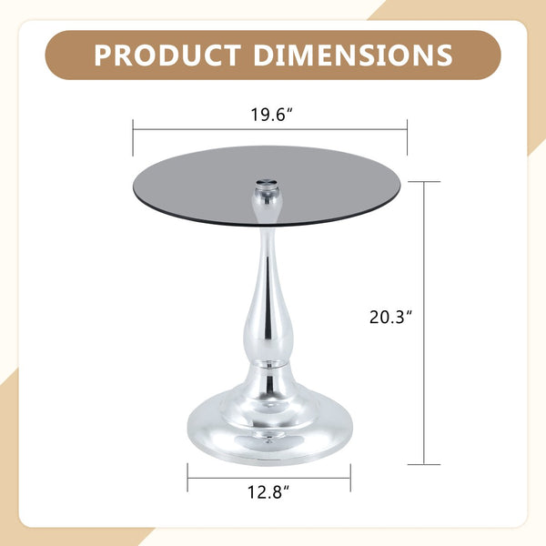 English Elm Small Round Glass Top Accent Table with Vase Base for Bedside or Living Room Decor Silver W1151P447640