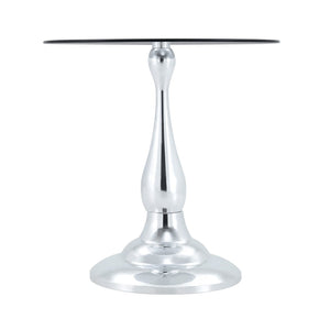 English Elm Small Round Glass Top Accent Table with Vase Base for Bedside or Living Room Decor Silver W1151P447640
