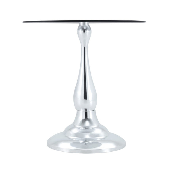 English Elm Small Round Glass Top Accent Table with Vase Base for Bedside or Living Room Decor Silver W1151P447640