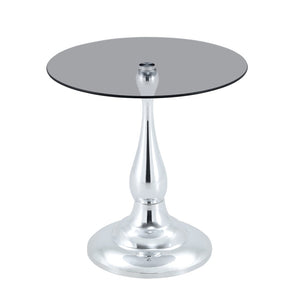 English Elm Small Round Glass Top Accent Table with Vase Base for Bedside or Living Room Decor Silver W1151P447640