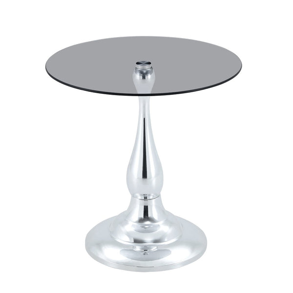 English Elm Small Round Glass Top Accent Table with Vase Base for Bedside or Living Room Decor Silver W1151P447640