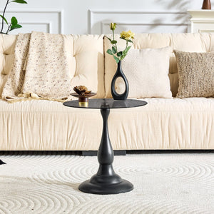 English Elm Small Round Glass Top Accent Table with Vase Base for Bedside or Living Room Decor Black W1151P447641