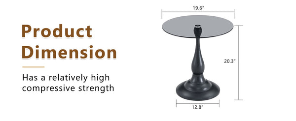 English Elm Small Round Glass Top Accent Table with Vase Base for Bedside or Living Room Decor Black W1151P447641