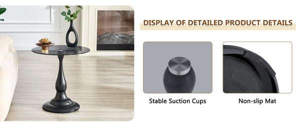 English Elm Small Round Glass Top Accent Table with Vase Base for Bedside or Living Room Decor Black W1151P447641