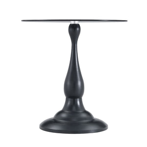 English Elm Small Round Glass Top Accent Table with Vase Base for Bedside or Living Room Decor Black W1151P447641