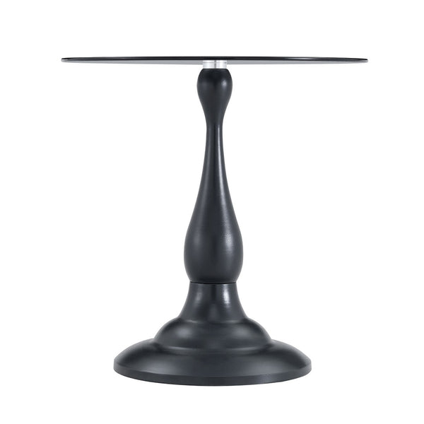 English Elm Small Round Glass Top Accent Table with Vase Base for Bedside or Living Room Decor Black W1151P447641