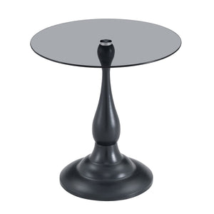 English Elm Small Round Glass Top Accent Table with Vase Base for Bedside or Living Room Decor Black W1151P447641