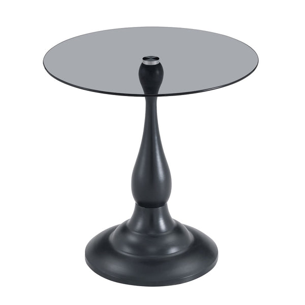 English Elm Small Round Glass Top Accent Table with Vase Base for Bedside or Living Room Decor Black W1151P447641