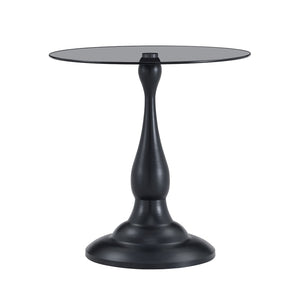 English Elm Small Round Glass Top Accent Table with Vase Base for Bedside or Living Room Decor Black W1151P447641