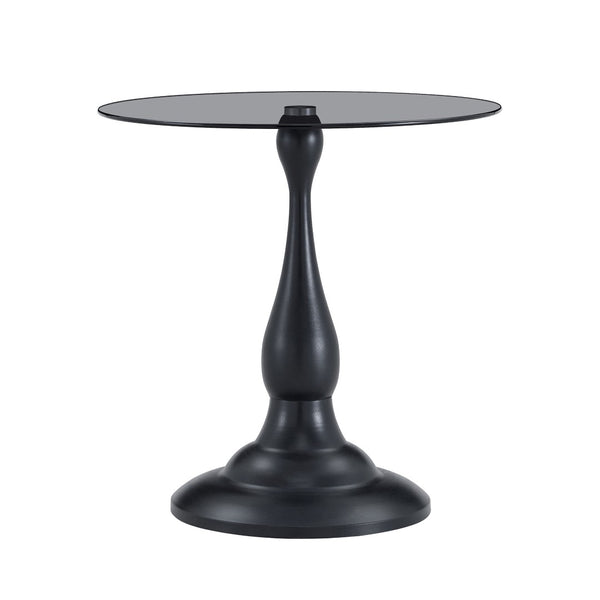 English Elm Small Round Glass Top Accent Table with Vase Base for Bedside or Living Room Decor Black W1151P447641