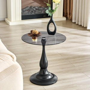English Elm Small Round Glass Top Accent Table with Vase Base for Bedside or Living Room Decor Black W1151P447641