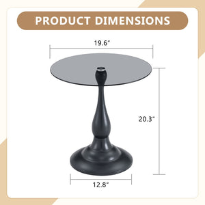 English Elm Small Round Glass Top Accent Table with Vase Base for Bedside or Living Room Decor Black W1151P447641