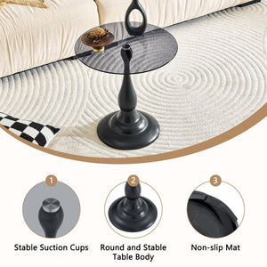 English Elm Small Round Glass Top Accent Table with Vase Base for Bedside or Living Room Decor Black W1151P447641