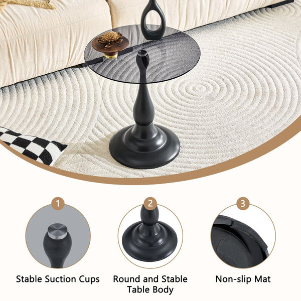 English Elm Small Round Glass Top Accent Table with Vase Base for Bedside or Living Room Decor Black W1151P447641