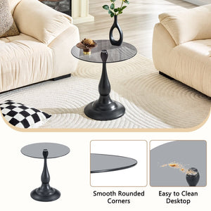 English Elm Small Round Glass Top Accent Table with Vase Base for Bedside or Living Room Decor Black W1151P447641