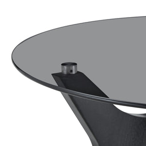 English Elm 31.5" Round Tempered Glass Coffee Table Mid-century Mdf Base Living Room Accent Black Wood Grain W1151P448971