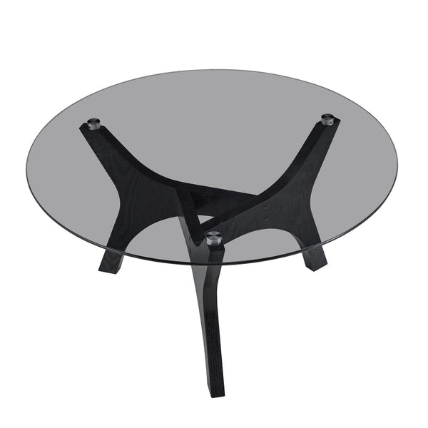 English Elm 31.5" Round Tempered Glass Coffee Table Mid-century Mdf Base Living Room Accent Black Wood Grain W1151P448971