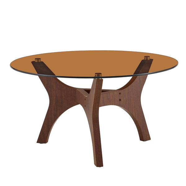 English Elm 31.5" Round Tempered Glass Coffee Table Mid-century Mdf Base Living Room Accent Walnut W1151P448972