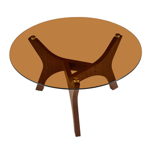 English Elm 31.5" Round Tempered Glass Coffee Table Mid-century Mdf Base Living Room Accent Walnut W1151P448972