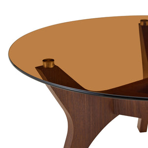 English Elm 31.5" Round Tempered Glass Coffee Table Mid-century Mdf Base Living Room Accent Walnut W1151P448972