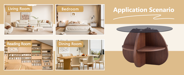 English Elm Creative Round Glass Top Coffee Table with Walnut Base and Fan Storage for Living Rooms W1151P449917