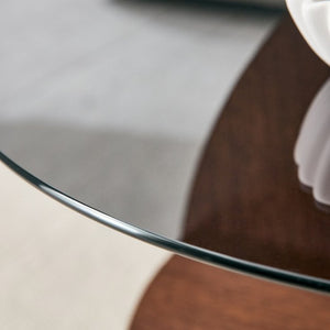 English Elm Creative Round Glass Top Coffee Table with Walnut Base and Fan Storage for Living Rooms W1151P449917