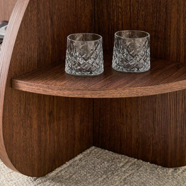 English Elm Creative Round Glass Top Coffee Table with Walnut Base and Fan Storage for Living Rooms W1151P449917
