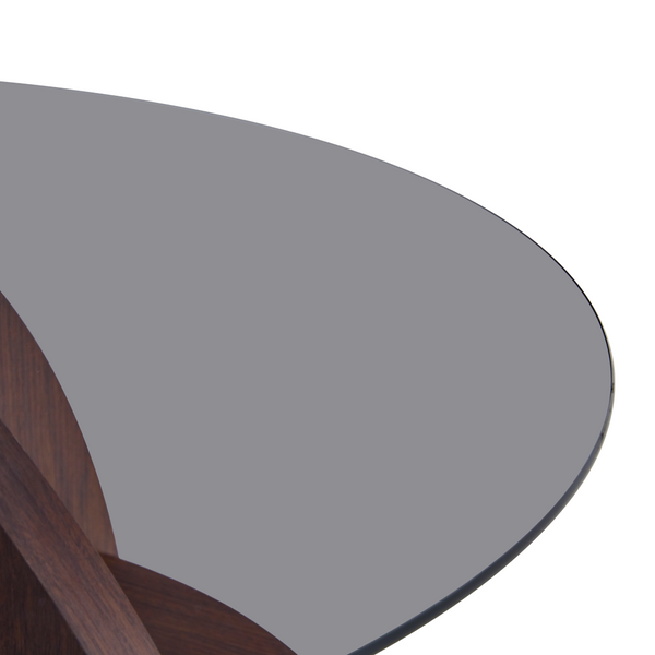 English Elm Creative Round Glass Top Coffee Table with Walnut Base and Fan Storage for Living Rooms W1151P449917