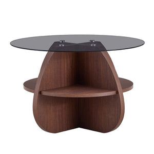 English Elm Creative Round Glass Top Coffee Table with Walnut Base and Fan Storage for Living Rooms W1151P449917