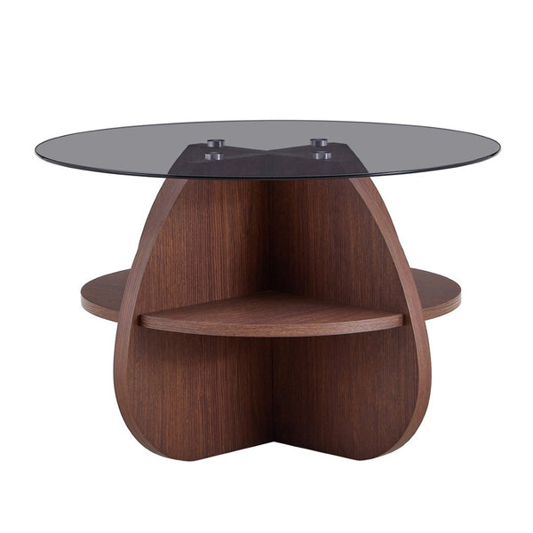 English Elm Creative Round Glass Top Coffee Table with Walnut Base and Fan Storage for Living Rooms W1151P449917