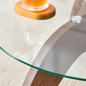 English Elm Creative Round Glass Coffee Table Walnut Claw Base Sculptural Living Room Accent W1151P449919
