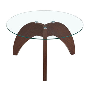 English Elm Creative Round Glass Coffee Table Walnut Claw Base Sculptural Living Room Accent W1151P449919