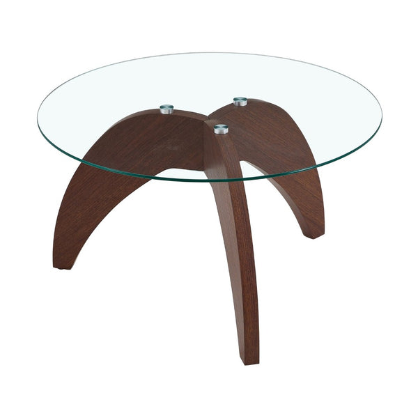 English Elm Creative Round Glass Coffee Table Walnut Claw Base Sculptural Living Room Accent W1151P449919