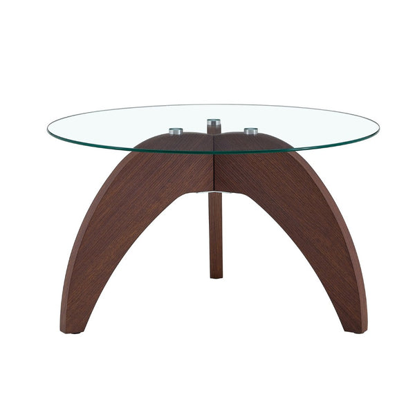 English Elm Creative Round Glass Coffee Table Walnut Claw Base Sculptural Living Room Accent W1151P449919