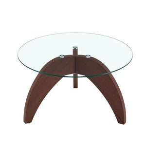 English Elm Creative Round Glass Coffee Table Walnut Claw Base Sculptural Living Room Accent W1151P449919