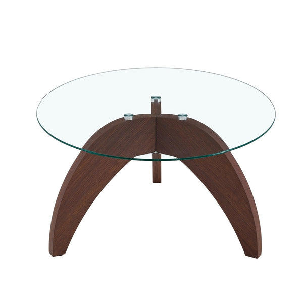 English Elm Creative Round Glass Coffee Table Walnut Claw Base Sculptural Living Room Accent W1151P449919