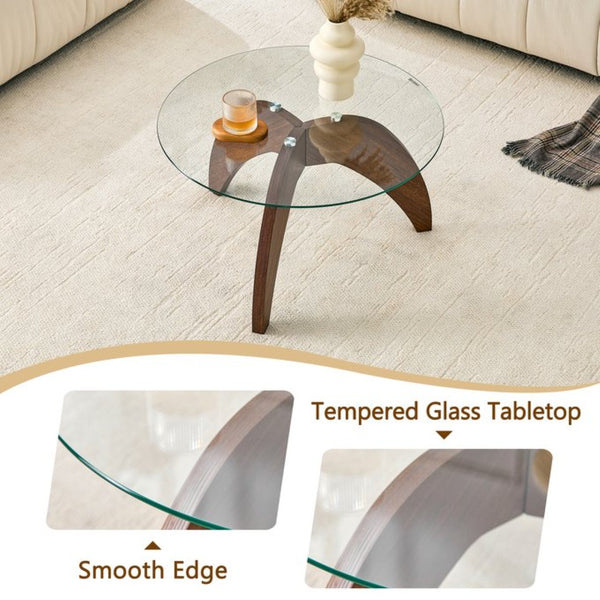 English Elm Creative Round Glass Coffee Table Walnut Claw Base Sculptural Living Room Accent W1151P449919