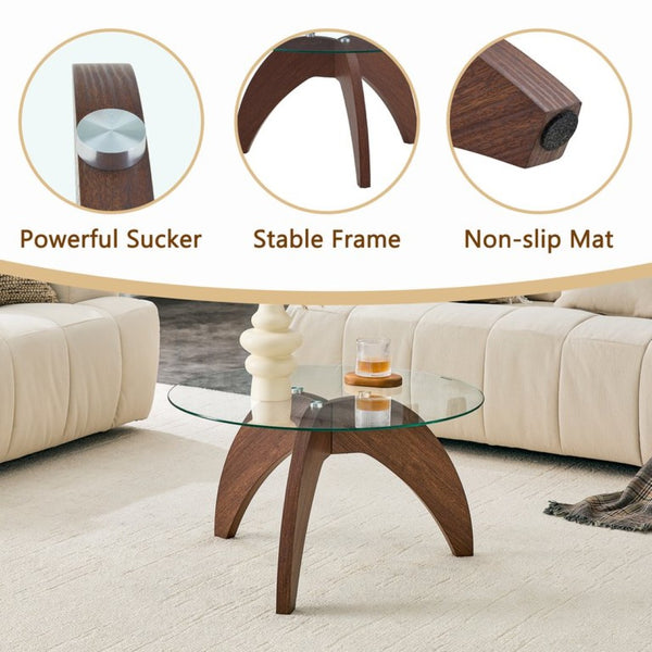 English Elm Creative Round Glass Coffee Table Walnut Claw Base Sculptural Living Room Accent W1151P449919