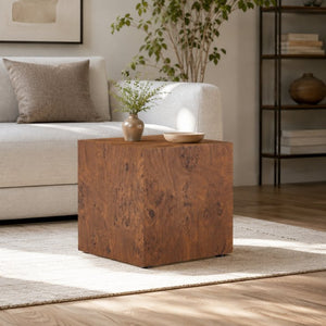 English Elm Premium Burl Walnut Veneer Cube Table Seamless 360 Wrap Living Room Side Accent W1151P454436